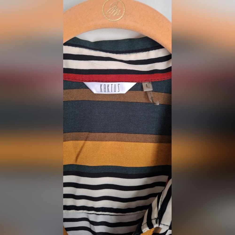 Kaktus Women’s Top Striped Tie Front Blouse size L boho hippie western profesion - Picture 3 of 4